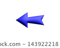 Left arrow icon, blue glossy 3D pointing left arrow, back and previous direction symbol 143922218