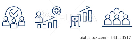 set of flat icons on the theme of population, set of illustrations with editable line weight 143923517