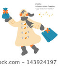 A young woman enjoying Christmas shopping - a colorful and fun hand-drawn flat illustration. 143924197