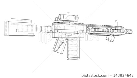 Rifle technical line drawing. Vector Rifle technical line drawing. Vector 143924642