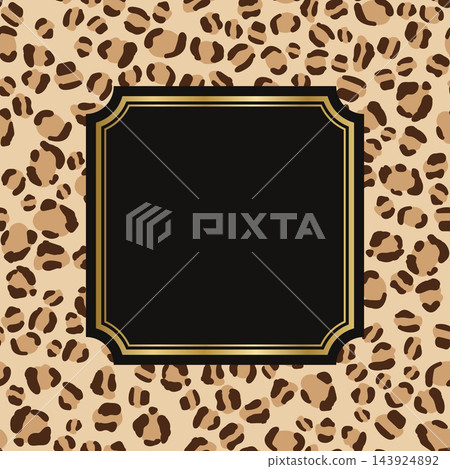 Leopard print background with gold decorative frame, black frame inside, classic beige/brown square. Leopard print background with gold decorative frame, black frame inside, classic beige/brown square. 143924892