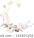Watercolor Christmas wreath with winter berries, leaves and branches. Botanical isolated illustration 143925204