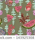 seamless pattern with watermelon and hearts 143925308