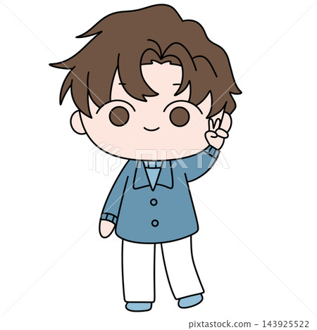 Cute boy waves with a friendly smile 143925522