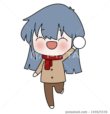 Chibi girl joyfully holds a snowball Chibi girl joyfully holds a snowball 143925539