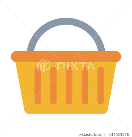 Yellow shopping basket with handle for store and grocery, shopping clipart isolated on white 143925938