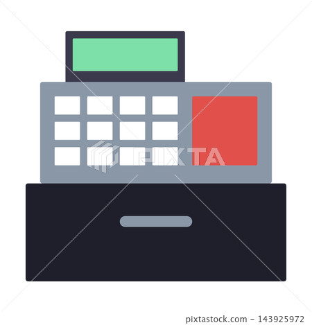 Cash register with keypad and display for retail checkout, shopping clipart isolated on white Cash register with keypad and display for retail checkout, shopping clipart isolated on white 143925972