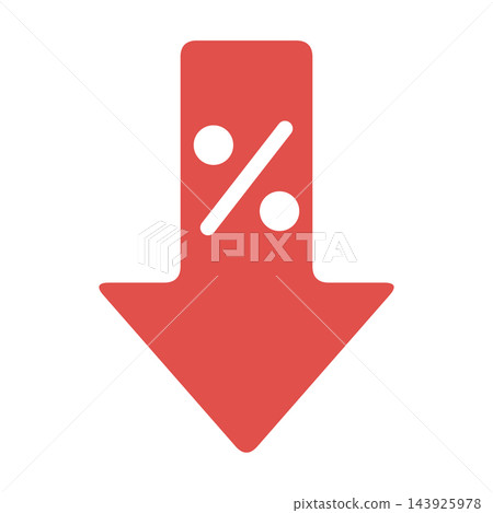 Red down arrow with percent sign for price drop, shopping clipart isolated on white background Red down arrow with percent sign for price drop, shopping clipart isolated on white background 143925978