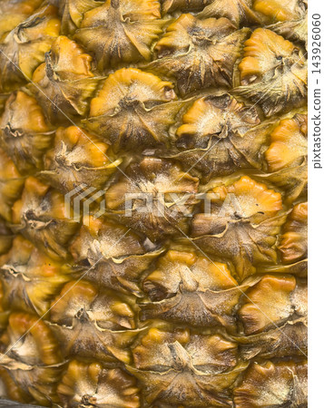 Golden pineapple skin revealing a rugged tropical pattern Golden pineapple skin revealing a rugged tropical pattern 143926060