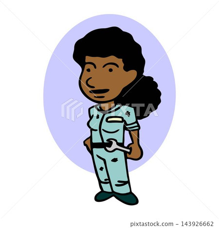 vector illustration of a mechanic holding wrench in cartoon style 143926662