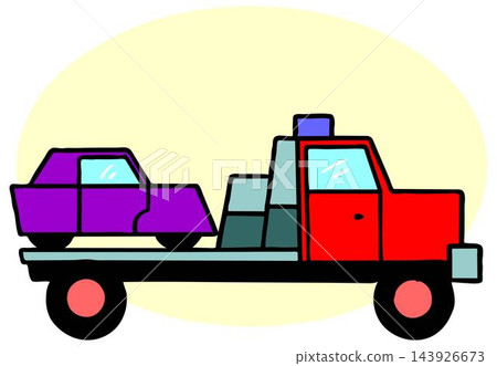 vector illustration of a tow truck carrying a car in cartoon style vector illustration of a tow truck carrying a car in cartoon style 143926673