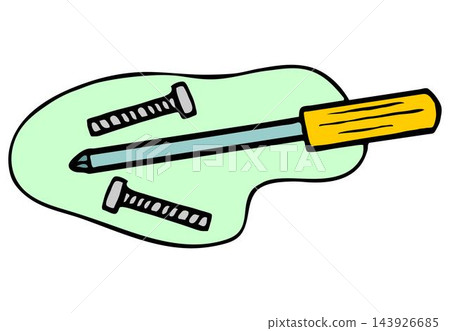 vector illustration of a screwdriver and nails in cartoon style vector illustration of a screwdriver and nails in cartoon style 143926685