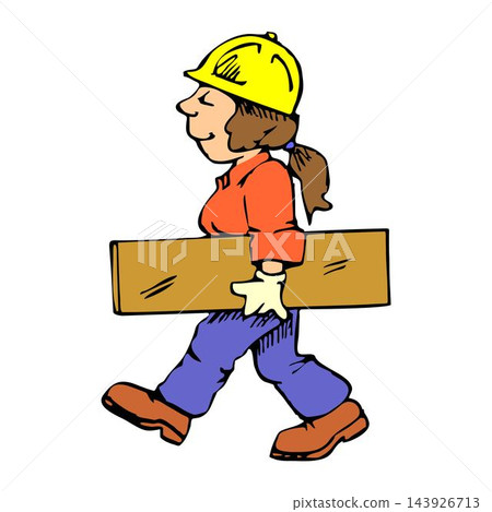 vector illustration of a female worker holding a board in cartoon style 143926713