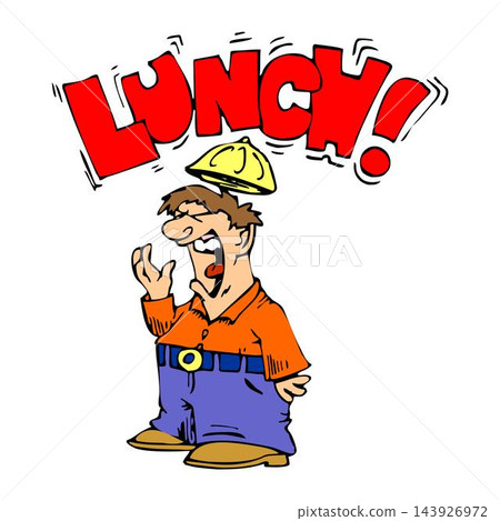 vector illustration of a lunch announcing foreman lunch time in cartoon style vector illustration of a lunch announcing foreman lunch time in cartoon style 143926972