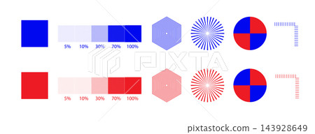 Printer Test Page Calibration Chart with Color Swatches Halftone Percentage Scale Hexagon Rays Circles and Registration Marks 143928649