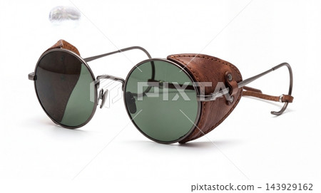 Vintage Round Steampunk Sunglasses with Brown Leather Side Shields Vintage Round Steampunk Sunglasses with Brown Leather Side Shields 143929162