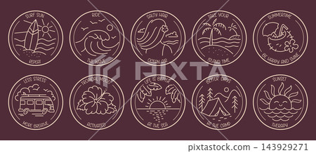 Beach Badge Set Summer Line Art 143929271