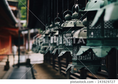 奈良縣奈良市春日大社懸掛的燈籠 奈良縣奈良市春日大社懸掛的燈籠 143929727