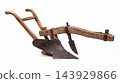 Vintage Antique Wooden Agricultural Plow Isolated on White Background 143929866