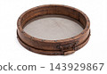 Antique Wooden Grain Sifter with Metal Mesh Isolated on White Background 143929867