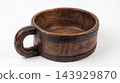 Vintage Wooden Rice Measuring Bowl with Iron Bands Isolated on White 143929870