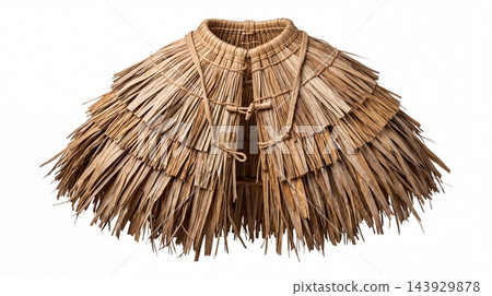 Traditional Straw Raincoat Mino Farmer Thatch Cape Isolated on White Background 143929878