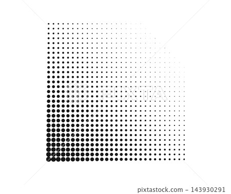 Square shape with vanishing polka dot texture from corner. Dotted edge shadow with grainy halftone effect for cartoon comic page design isolated on white background. Vector graphic illustration Square shape with vanishing polka dot texture from corner. Dotted edge shadow with grainy halftone effect for cartoon comic page design isolated on white background. Vector graphic illustration 143930291