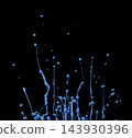 Color light blue erupting in droplet and line up spike. Light blue liquid water explosion over black background isolated. Blue eruption explode sticky spike, Photograph 143930396