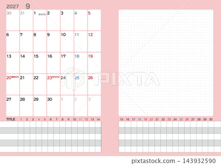 2027年9月曆(星期一開始) 2027年9月曆(星期一開始) 143932590