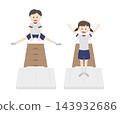 Children in gym clothes doing vaulting. 143932686