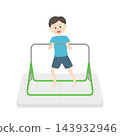A boy using an indoor pull-up bar. 143932946