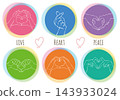 A set of illustrations of various heart hand signs 143933024
