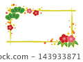 A square, Japanese-style frame in gold with hand-drawn brushstrokes featuring pine, bamboo, and plum motifs. 143933871
