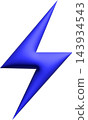 Lightning bolt icon, blue glossy 3D thunderbolt symbol, energy power sign, electric charge illustration 143934543