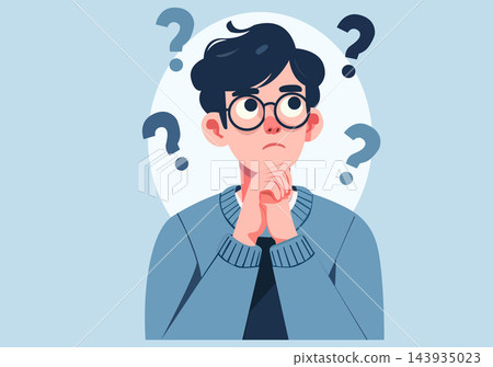 Confused Young Man Thinking with Question Marks Illustration 143935023