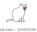 A white cat yawns with its mouth wide open. 143935544