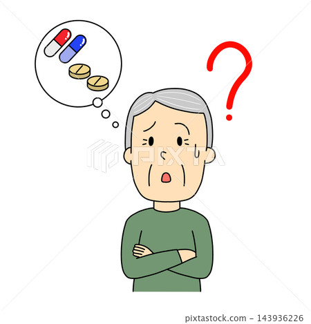 一幅插圖,描繪了一位記不清自己是否吃過藥的老人。 一幅插圖,描繪了一位記不清自己是否吃過藥的老人。 143936226