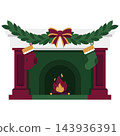 A cozy and inviting christmas fireplace scene decorated with stockings and greenery evokes the warmth and magic of the holiday season 143936391