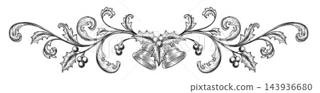 Christmas Holly And Bells Vintage Border Frame 143936680