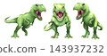 Watercolor tyrannosaurus rex dinosaur cartoon characters set, featuring cute green T-Rex with roaring and running poses for kids design. Transparent background illustration. 143937232