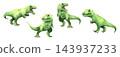 Watercolor tyrannosaurus rex dinosaur cartoon characters set, featuring cute green T-Rex with roaring and running poses for kids design. Transparent background illustration. 143937233
