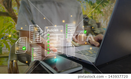 Business Policy Compliance and Document Management Concept with Digital Checklist Business Policy Compliance and Document Management Concept with Digital Checklist 143937720