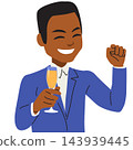 Black Businessman Toasting with Champagne Flute Business Achievement Vector 143939445