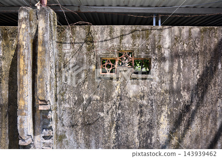 Tropical Humidity Damage on Aging Concrete Fence Tropical Humidity Damage on Aging Concrete Fence 143939462