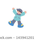 Hand-drawn vector illustration of a boy jumping with both arms raised. 143941201