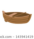 Small wooden rowing boat with oars features a classic design for lake or river transport 143941419