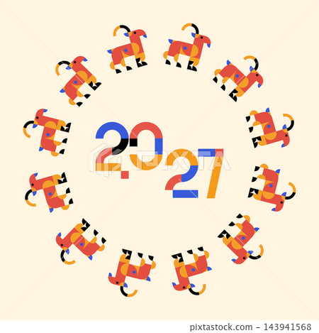 Year of the Goat 2027 Chinese New Year geometric abstract vector circular pattern design Year of the Goat 2027 Chinese New Year geometric abstract vector circular pattern design 143941568