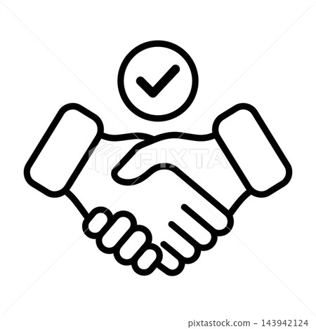 Handshake with check mark icon symbolizing successful deal agreement, cooperation, trust, partnership, success, approval, contract, business Handshake with check mark icon symbolizing successful deal agreement, cooperation, trust, partnership, success, approval, contract, business 143942124
