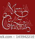 Hand drawn quote Merry Christmas. Winter lettering Merry Christmas with trees for banner, card, poster, flyer.  143942210