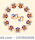 Year of the Goat 2027 Chinese New Year geometric abstract vector circular wreath design 143942608